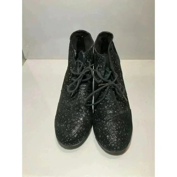 TOMS Desert Wedge Lace Up Ankle Bootie suede shimmering women’s shoe size 11 - Picture 2 of 9